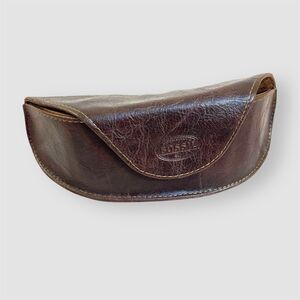 Fossil Eye Glasses Sunglasses Semi-Soft Case Brown Leather Magnetic Closure EUC
